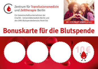 Bonuskarte für die Blutspende beim Zentrum für Transfusionsmedizin und Zelltherapie Berlin